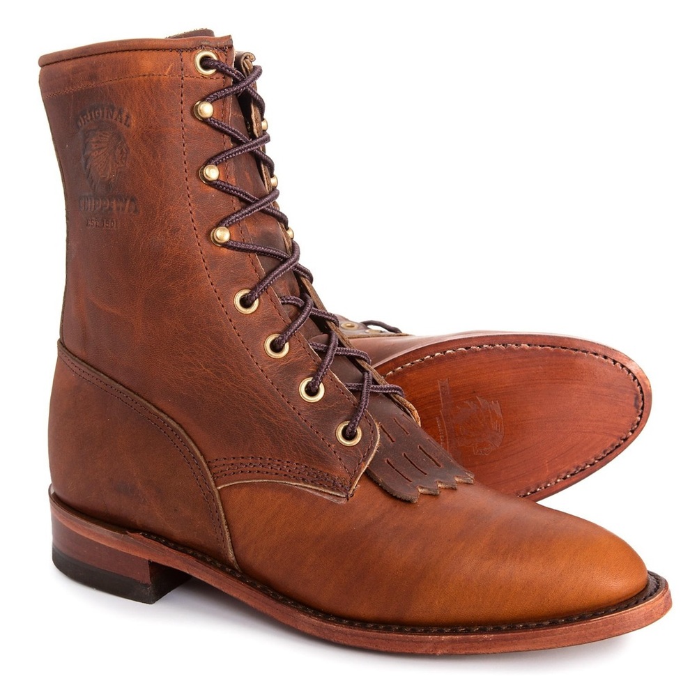 Chippewa Ankle Boots Lace Up Brown Fringe USA